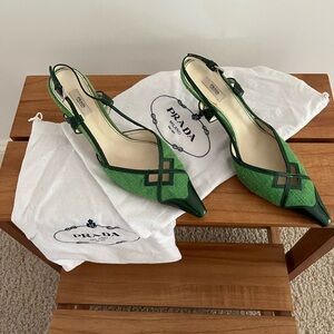 Prada Green Kitten Heel Slingback Heels